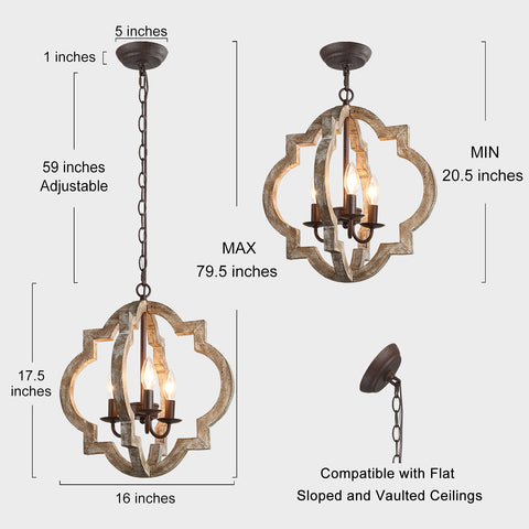 Go To Farmhouse Orb Chandelier Pendant Light With Handmade Weathered Wood Finish And Rustic Bronze Accents for kitchen island
