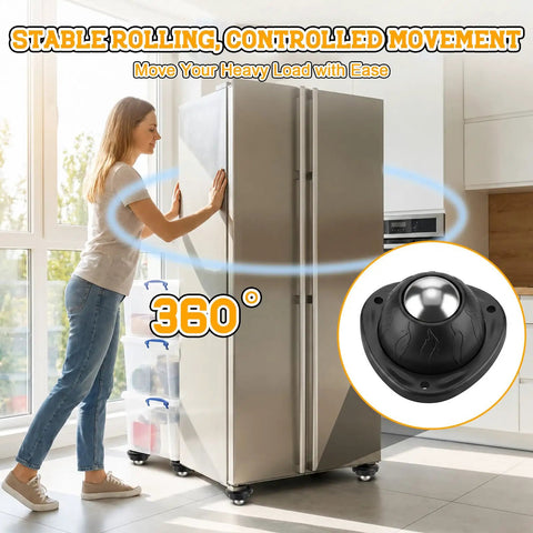 Heavy Duty Black Stainless Steel Caster Wheels Four Pack With Nifty Self Adhesive Backing and Hella Smooth 360 Swivel Balls for Furniture mobility.