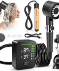Portable Camping Shower With Heater And 8000mAh Battery, outdoor heated shower pump with digital display and accessories