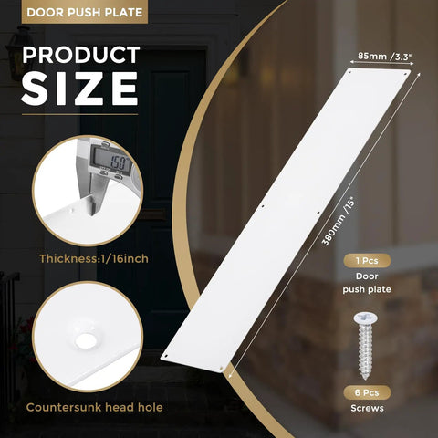 Tough As Nails Door Push Plate With Kickproof Reinforcement And Tight Security Guard For Main Entrance Protection Clean White Finish, size 15 x 3.3 inch.
