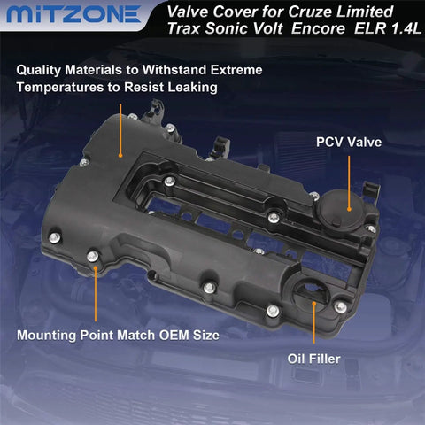 Top view of Engine Valve Cover Kit With Gaskets And Bolts For 2011-2020 Chevy Cruze Sonic Volt Trax Buick Encore Cadillac ELR L4