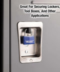 Blue Vinyl Covered Aluminum Keyed Padlock for Indoor Outdoor Use on locker, small lock with hardened steel shackle and four pin cylinder.