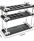 Single Dose Coffee Bean Container Coffee Station Organizer Rack with 8 Sealed Glass Vials on a black metal frame.