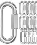 15 Pack Heavy Duty Chain Hooks Quick Links In 304 Stainless Steel One Quarter Inch Locking Carabiners Anti Rust Chain Connectors For Towing Swing Shade Sail Bird Toys Capacity Eight Hundred Pounds