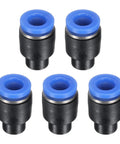 Five Pack One Quarter Inch Tube Push To Connect Fittings Cap Style Pneumatic Blanking Plugs For Leak Proof Air Lines In Compressed Air Systems 6mm OD PBT Plastic, five black-blue plugs