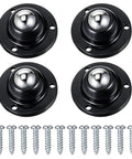 Premium Self Adhesive Caster Wheels For Furniture Legs Featuring A Rock Solid 360 Degree Low Profile Swivel Design Made From Heavy Duty Abs And Brushed Stainless Steel In Matte Black, 4 pack with screws.