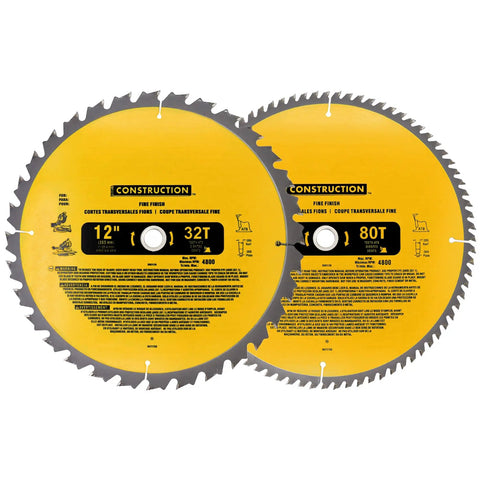 Upgraded 2 Pack 12 Inch Miter Saw Blade With 80 Tooth And 32 Tooth Tungsten Carbide For Fine Finish Cutting Professional Woodworking Circle Saw Blade Set