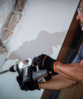 Built Different Heavy Duty Cordless Rotary Hammer Drill With Brushless Motor and Variable Speed Trigger in action drilling masonry.