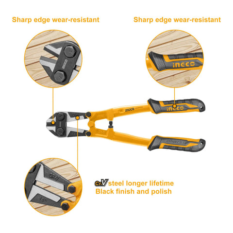 14 Inch Heavy Duty Bolt Cutter With Beefy Cutting Power For Wire Cable Chain Link And Fence featuring ergonomic soft grip TPR handles