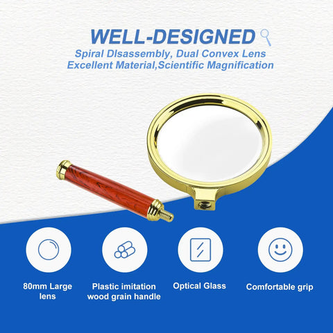 10x Handheld Magnifier For Reading And Hobby Science Projects Great For Kids And Seniors 80mm Plastic Frame With Gold Plated Finish