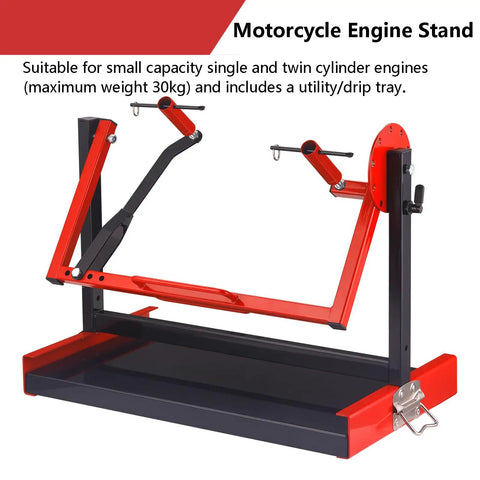 Beefy No Fuss Motorcycle Engine Stand For 2 And 4 Stroke Single Cylinder Engines Dirt Bike ATV MX Maintenance Stand red and black frame