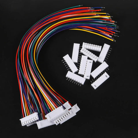 10 Pair JST XH Connector Kit 2.54mm Pitch 8 Pin Header Male And Female Plugs With Flat Wire Cable 200mm 26 AWG on black background
