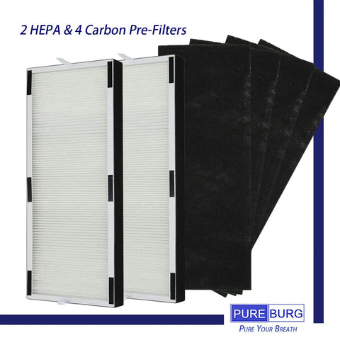 Replacement Filter Pack For Hunter HP600 Tall Tower Air Purifier Includes Two H13 True HEPA Filters And Four Activated Carbon Pre Filters For Heavy Duty Filtration Trapping Dust Allergens Smoke VOCS And Odors Easy Install Pack Of 2