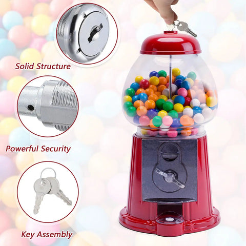 Thinking Process: flat metal lock and key set for red gumball candy machine, secure vending dispenser