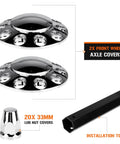 Domed Front Axle Cover Kit For Semi Trucks With Screw On 33mm Lug Nut Chrome ABS Plastic 10 Hole Removable Caps 2 Pack
