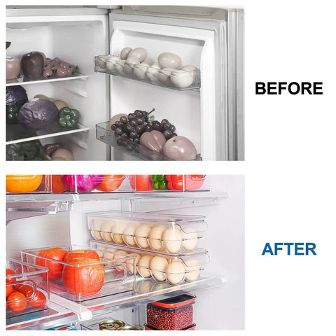 Clear Plastic Egg Storage Organizer With Lid, BPA Free PET 14-Egg Holder For Fridge Before and After Use