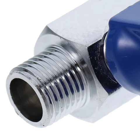 Close-up of Slick Brass Mini Ball Valve With Npt One Quarter Inch Threaded Ends for tight plumbing connections.