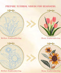 Punch Needle Embroidery Kit Beginner Friendly Two Pack With Tools Embroidery Hoops, tulip and sunflower designs before and after embroidery