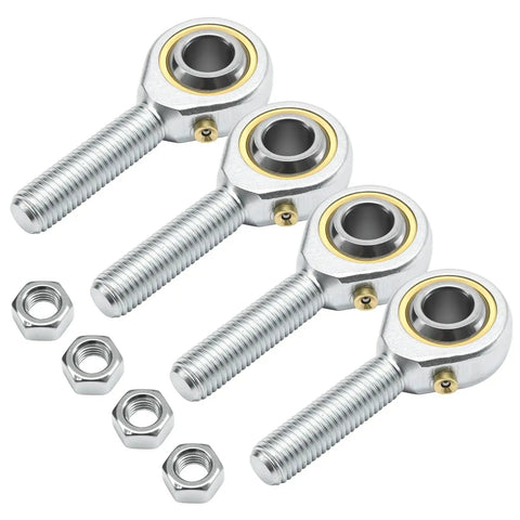 Four Pack POSB5 Male Rod End Bearings, 5/16 Bore, 5/16-24 Right Hand Thread, Self Lubricating Joint For Hydraulic Cylinders And Automation Equipment, Heavy Duty Steel With Zinc Plated Finish For Tough, Long-Lasting Performance, with nuts