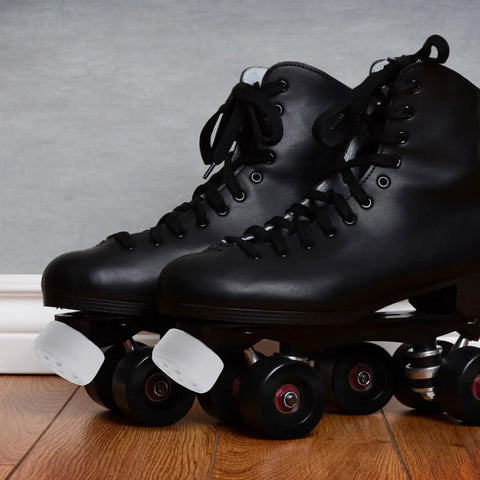 2 Pack Braking Block Roller Skate Toe Stops For Quad And Inline Skates, black skates with white rubber non slip toe stops