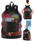 Beast Size Soccer Ball Bag With Dual Shoulder Straps And Top Handle Heavy Duty Mesh Gear Tote For Soccer Basketball Volleyball Baseball And Swimming Equipment 17 Inch By 27 Inch Carryall showing filled view