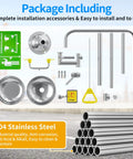 Package components including 304 stainless steel parts for Heavy Duty Combination Emergency Eye Wash Shower Station.