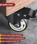 Installed 3-inch heavy-duty swivel caster wheel with brake; black housing and metal wheel on wood edge