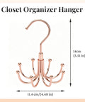 Rotating Rose Gold Closet Hangers For Bras Tanks Belt Ties 360 Degree Swivel Hook Multi Purpose Wardrobe Storage System with 5 hooks.