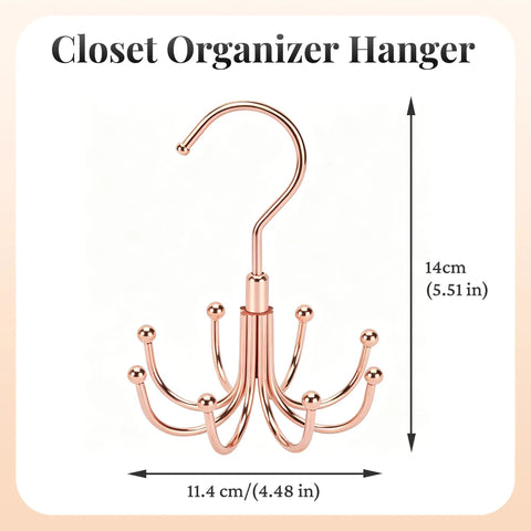 Rotating Rose Gold Closet Hangers For Bras Tanks Belt Ties 360 Degree Swivel Hook Multi Purpose Wardrobe Storage System with 5 hooks.