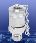 Workhorse Hydraulic Test Adapter Hose Fitting G1/4 M16x2 in galvanized steel, front view with chain attachment