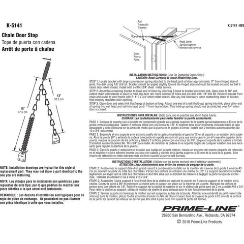 K 5141 Storm Door Protector Chain And Spring In Black Finish, Single Pack with installation instructions and diagrams