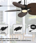 Daklpiw 52" Retro Fan Lamp Tropical Ceiling Fan with Light and Remote featuring palm blades and plug-in design.