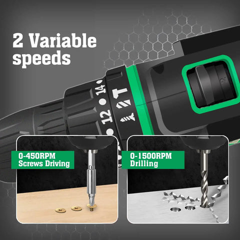 Cordless Brushless Drill Kit With Charger And Two 2Ah Li Ion Batteries 400 In Lbs Torque Dual Speed Settings demonstration