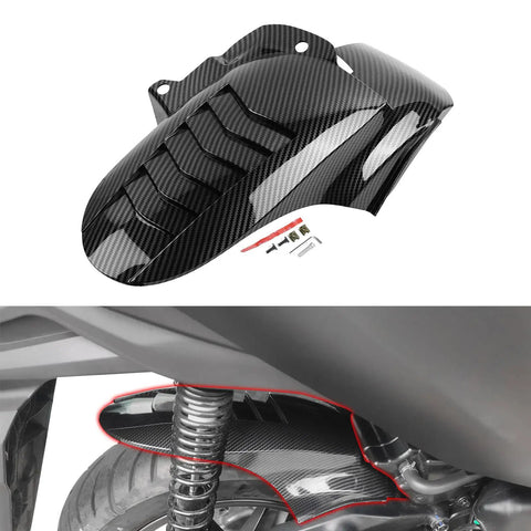 Top Shelf Carbon Fiber Rear Fender Blocks Flying Road Grit Dead In Its Tracks Heavy Duty splash guard mounted on motorcycle rear.