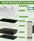 Seed starting kit components with 120 Cell Self Watering Seed Starter Tray With Grow Light Kit For Indoor Seed Starting, Heat Mat Included.