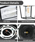 Product details of Dope Clear Glass Industrial Vintage Semi Flush Mount Ceiling Light showing glass shade and metal frame.