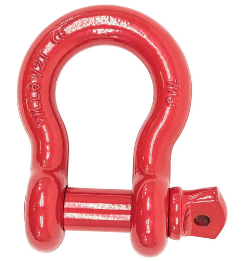 Beefy Seven-Eighth Inch Anchor Shackle Forged Carbon Steel With Alloy Screw Pin, 6.5 Ton Working Load Limit, Heavy Duty D Ring Shackle For Towing Rigging And Vehicle Recovery, Rust Resistant, 4 Pack, red close-up