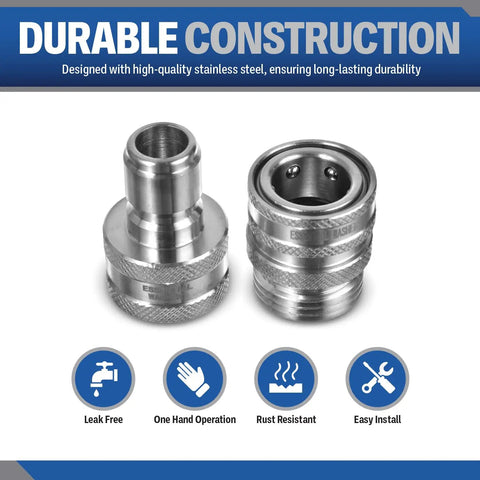 Stainless Steel Garden Hose Quick Connect Fittings Set Of 2 With 3/4 Inch Size Rust Resistant And Leak Free One Hand Operation Design