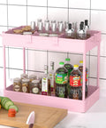 Three Tier Rolling Cart With Wheels Storage Organizer With Casters 3 Hanging Baskets Easy Assembly Perfect For Kitchen Office Living Room Laundry Pink displaying bottles