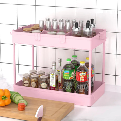 Three Tier Rolling Cart With Wheels Storage Organizer With Casters 3 Hanging Baskets Easy Assembly Perfect For Kitchen Office Living Room Laundry Pink displaying bottles