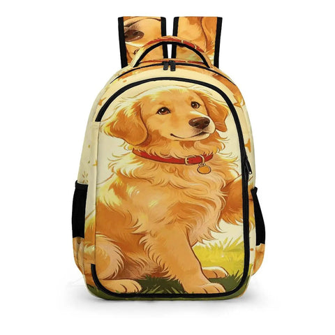 Happy Golden Retriever Printed Backpack For Everyday Carry Unisex Large Capacity Daypack Durable Polyester