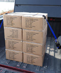 Boxes secured in truck bed using Heavy Duty Ratchet Strap With Safety Lock And Chromoly S Hooks 1500 Lbs Break Strength 1 Inch By 15 Feet Soft Loop Tie Downs For Motorcycle Kayak Pickup Truck Moving Van Trailer 4 Pack