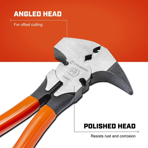 10 Inch Heavy-Duty Fence Pliers With Dipped Handle, Solid Joint, Offset Head, Beefy Forged Alloy Tool Steel, Electronically Hardened Edge
