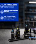 80 Piece Magnetic Impact Nut Driver Set with beefy Cr-V and S2 steel adapters for drills shown on workbench.