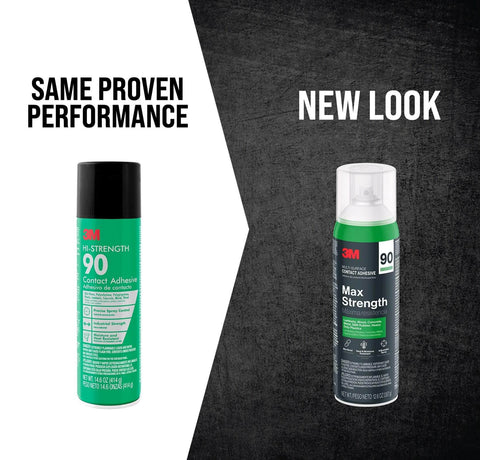 Max Strength 90 Multi-Surface Contact Adhesive Spray, 12.6 oz Can, Low VOC Formula, new look comparison with old can