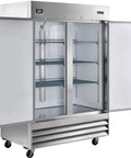 Industrial Reach In Refrigerator With 47 Cu Ft Hella Spacious Double Solid Doors Commercial Grade Stainless Steel Build with open doors.