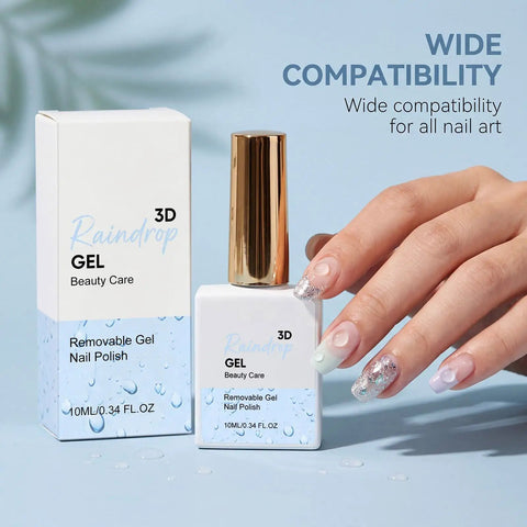 3D Raindrop Gel Polish With Ultra Gloss Wet Look Top Coat For Lifelike Dew Drops And Embossed Nail Art bottle and nail art