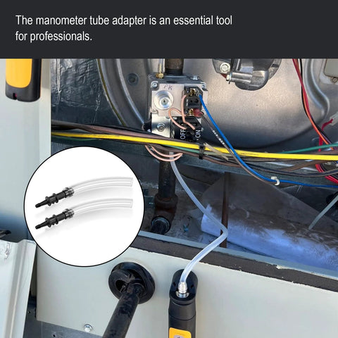 Manometer tube adapter set, 2-pack, 3/16–5/16 in fittings for gas appliance inlet/outlet valves, with clear tubing