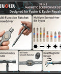 Huge Hit 33 in 1 Magnetic Screwdriver Set With Multi Bit Ratcheting Tool, Ergonomic T Handle Driver Featuring Long And Short Bits For PH Torx Hex PZ And More Ultimate Handyman Kit, aluminum alloy handle