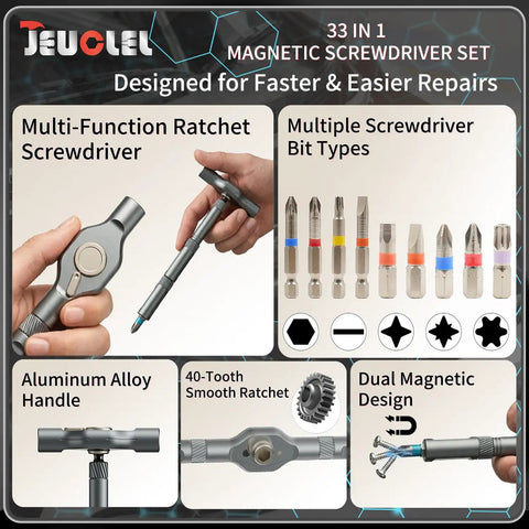 Huge Hit 33 in 1 Magnetic Screwdriver Set With Multi Bit Ratcheting Tool, Ergonomic T Handle Driver Featuring Long And Short Bits For PH Torx Hex PZ And More Ultimate Handyman Kit, aluminum alloy handle